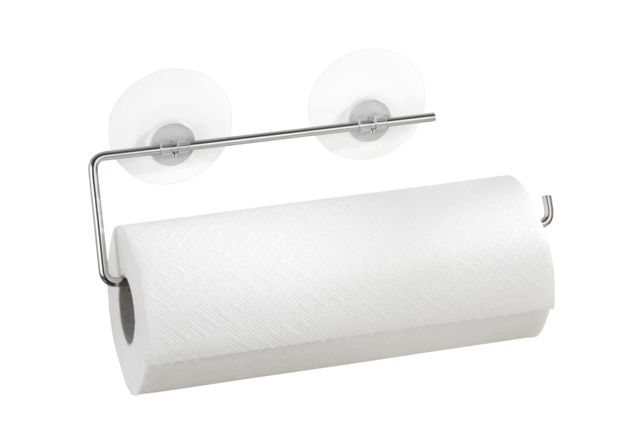 WENKO 53130100 Static-Loc® kitchen roll holder - fixing without drilling, Chrome plated metal, 8.5 x 30 cm, Silver shiny