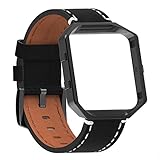 For Fitbit Blaze Bands Leather with Frame Small Large,Austrake Fitbit Blaze Band with Stainless Steel Buckle for Women Men