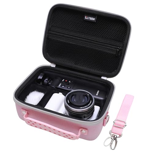 Camera Case Compatible with Sony Alpha ZV-E10 / ZV-1F / ZV-1 / ZV-1 II Vlog Camera with Shoulder Strap by LTGEM, Fits Vlogger Accessory Kit Tripod and Microphone, Pink+Black