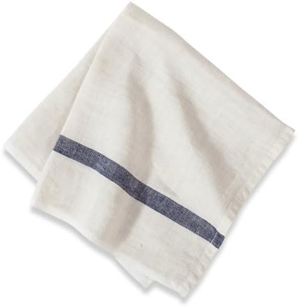Caravan Collection by Couleur Nature Laundered Linen Stripe Napkins, 20-inches by 20-inches, White/Indigo, Set of 4