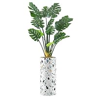 SIGNWIN Monstera Tree with Navy Blue, Tan & White Fleck Paint Vase Geometric Shapes Minimalism Zen Relax/Calm Multicolor Ultra for Living Room, Bedroom, Office - X-Large 5 Feet (60