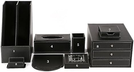 KINGFOM 8 PCS/Set School Office Desktop Decor Supplies Organizers Including Files Cabinet Drawer, Tissue Box Cover, Pencil Holder, Gaming Mouse Pad, Ashtray, Name Cards Holder, Sticky Note Dispenser