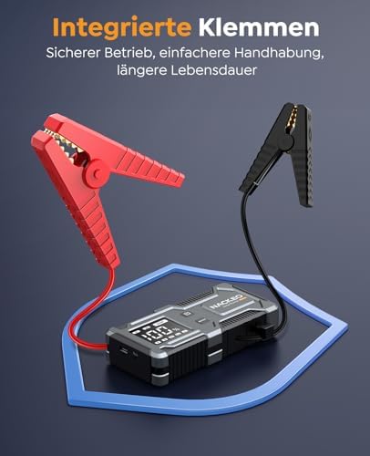 Starthilfe Powerbank 8000A,12V Batterie Booster (bis zu 9L Benzin und 7L Diesel), Auto Starthilfe mit integriertem Starthilfekabel, LED-Lampe & Display – ideal für SUV, Motorräder, Rasenmäher