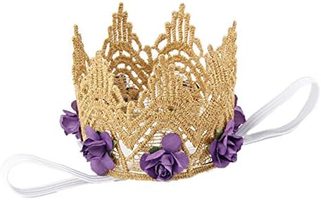 Ufraky Baby Girl Tiara Hair Band Flower Headband Lace Crown Birthday Princess Headwear Hair Accessories (Dark purple)