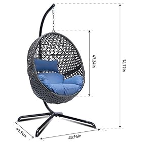 Egg Chair X-Large Outdoor Indoor Hanging Egg Chair with Stand Rattan Wicker Porch Swing with UV Resistant Blue Cushion… 41kMlgZqgsL