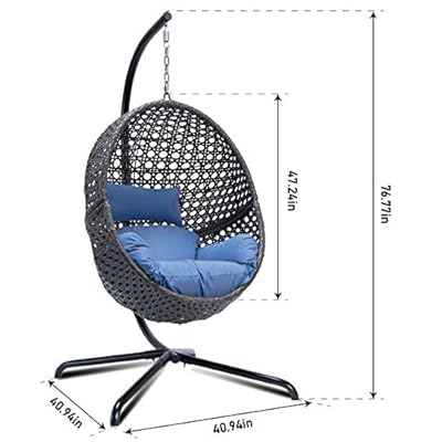 Egg Chair X-Large Outdoor Indoor Hanging Egg Chair with Stand Rattan Wicker Porch Swing with UV Resistant Blue Cushion… 41kMlgZqgsL