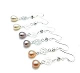 Real Freshwater Pearl Beads Lady Birthday Party Gift Earring Stud Pendant (White)
