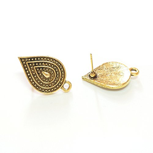 10 pcs Stud Earring Findings Accessories End Bar Loops Antique Earrings Base Dangle Chandelier Component Links Connector Diy Making Water Drop Shape Charms Pendants (Antique Gold, 23x13mm)