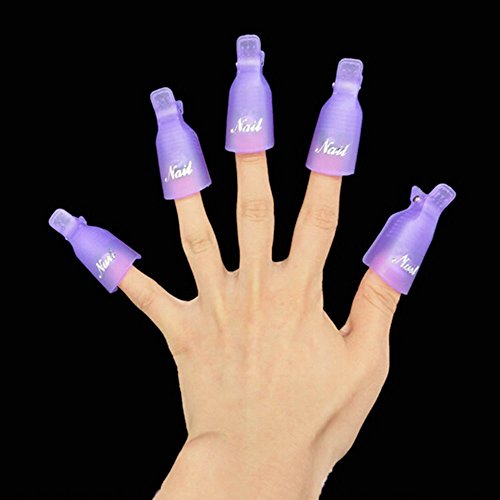 Signstek Professional 20pcs Durable Resuable Salon DIY Plastic Gel Nail Art Polish Soak Off Remover Wrap Cleaner Clip Cap Tool "Purple White" - Thumbnail 4