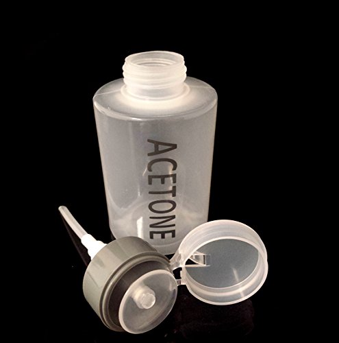 Beauticom 6 Oz Push Down Acetone Dispenser - Clear Bottle - Labeled (Quantity: 2 Bottles)