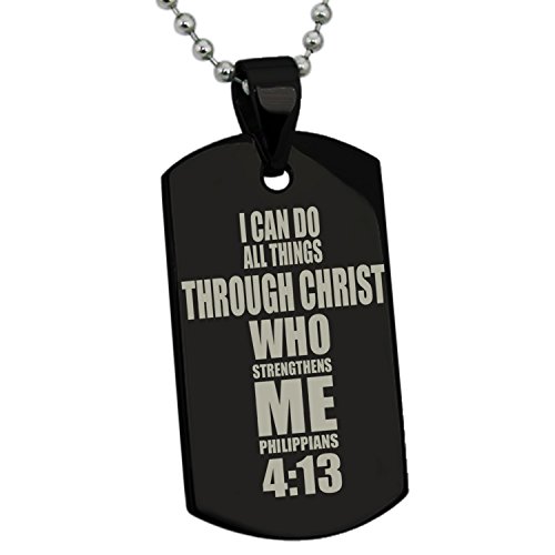 Black Stainless Steel Philippians 4:13 Bible Verse Dog Tag