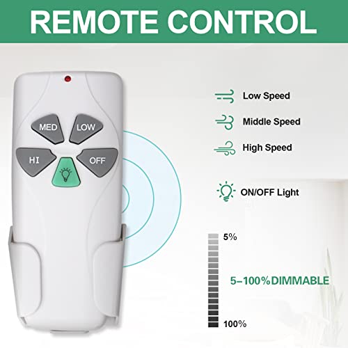 Homeybuff Ceiling Fan with Lights Remote Control, 52Inch, Brushed