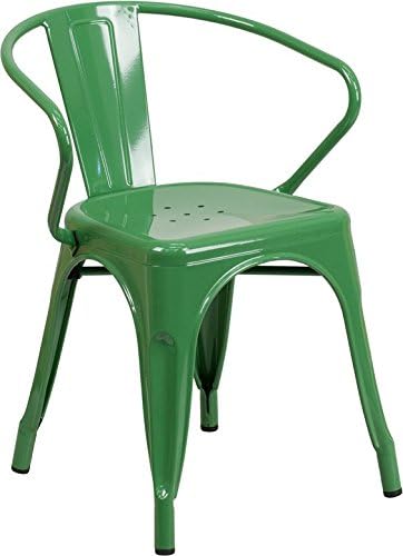 Brimmes Stackable Chair Green Metal w/Vertical Slat Back &amp; Arms