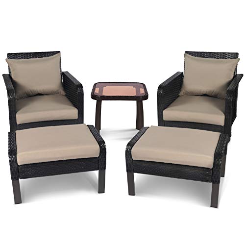 ENSTVER 5pc Luxury Big Sur Wicker Swivel Rocker Patio Chair with