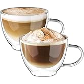 ecooe Double Walled Glass Coffee Mug 12 oz Latte Cappuccino Cups Set of 2, Clear Glass Coffee Cups with Handle, 350 ml Insulated Coffee Cup Borosilicate Heat Resistant Glass Mug Tea Cup