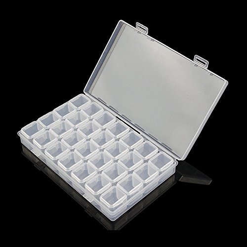 28 Grids Clear Plastic Storage Box Nail Adorn Boxes Slots Grids Split Bodies Metal Rivets Mosaic Making Jewelry Display,Diamond Stones Dividers Box Organizer,False Nails & Nail Art Accessories (2pcs) - Thumbnail 3