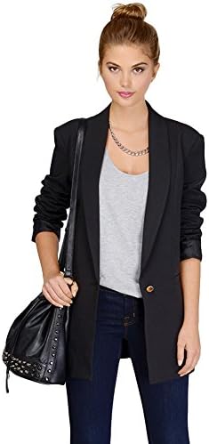 SiYuan Womens Casual One Button Office Blazer Long Jacket Slim Fitted Black US6/Asian L B557