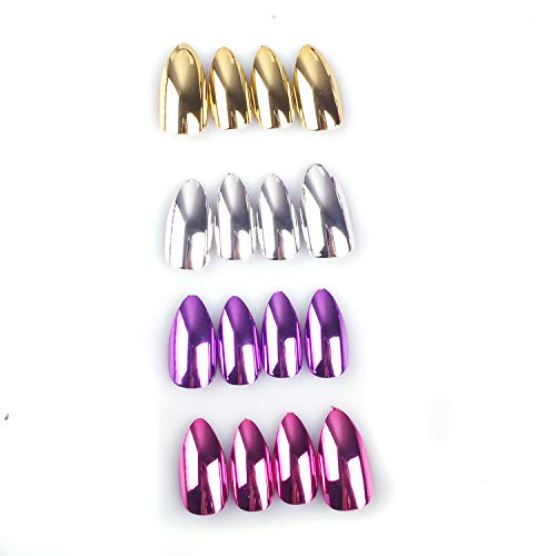 96Pcs Stiletto Fake Nails Full Cover Metal Mirror Reflection Glitter Sequins Medium Length False Acrylic Nail Kits（Gold and Silver Multicolor Mixed Series） - Thumbnail 7