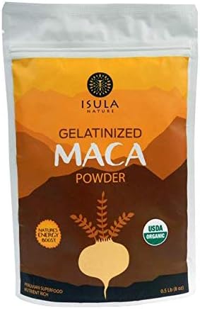 Maca Powder 8 Ounces, GELATINIZED, Organic USDA Certified, Only Peruvian Premium Maca Root, by Isula Nature