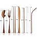 Stainless Steel Flatware Set Reusable Cutlery Set Travel Utensils Set with Straws for Camping Office or School Lunch,Dishwasher Safe (Rose Gold)