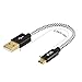 iKits Short Micro USB Cable Nylon Braided High Speed Durable Sync and Charge Cord Compatible with 4K TV Sticks, S7, HTC, LG. Metal Plug & Mixed Color Cotton Jacket, USB 2.0 A Male to Micro B [3-Pack]