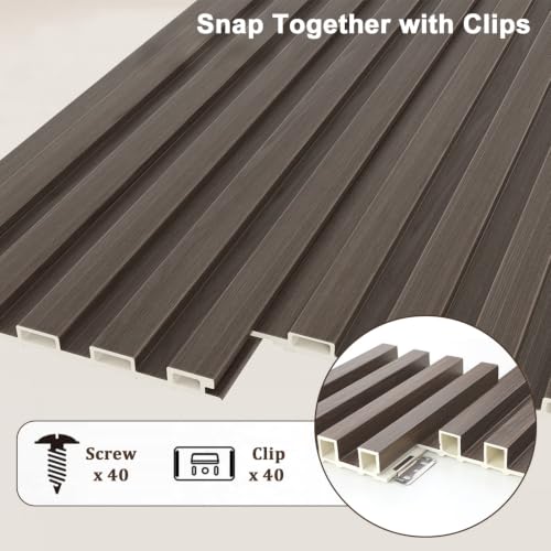 Wood Wall Slat Panel, 3D Fluted Wall Paneling for Interior 100 * 15 * 1.7cm | WPC Decorative Wall Stickers Noise Reduction, Wood Grain Textured Slats Wallpaper with Buckles for Ceiling Decor