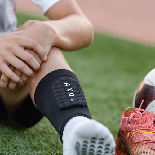 AXOL Built In Sleeve Shin Pads | Ultra Protection Gel Shin Pads for Youth & Adults | Lightweight, Slip-Free Football Guard