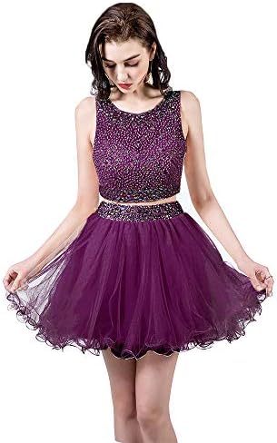 TANGFUTI Two Piece Homecoming Dresses Short Beaded Tulle Prom Gowns