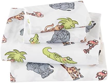 MK Collection 4 Pc Sheet Set Full Size Giraffe Elephant Monkey Crocodile Green Brown Grey Beige White # Animal Kingdom New (Full)