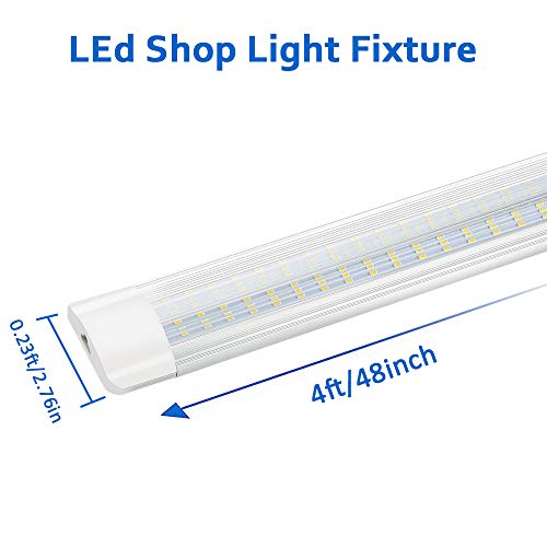 4ft LED Shop Light Fixture - 40W Linkable 4800LM 6000-6500K Cool White Under Cabinet Lighting for Garages, Basements, Work Areas, Utility Room, Striped Cover (4 Pack)