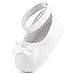 Delebao Baby Girl Infant Satin Mary Jane Baptism Shoes Dance Ballerina Slippers (0-6 Months, White & Socks)