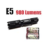 PowerTac E5 Gen4 980 Lumens CREE XM-L2 LED Flashlight Firefly and Strobe with two LegionArms CR123 Batteries