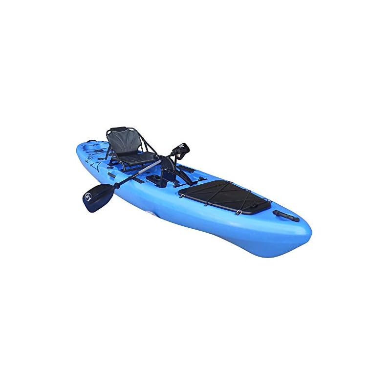 BKC PK13 13′ Pedal Drive Fishing Kayak W/Rudder System and Instant Reverse, Paddle, Upright Back
