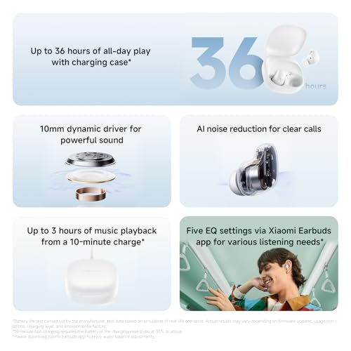 Redmi Buds 6 Play - In-Ear Kopfhörer, 36h Akkulaufzeit, 10mm Dynamik-Treiber mit 4 EQ-Einstellungen, AI-Geräuschunterdrückung für Anrufe, Bluetooth 5.4, Schnellladen für 3h Musik in 10 Minuten, Black 3