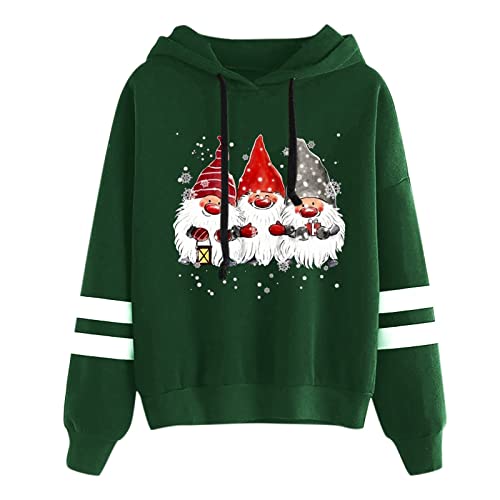 Women'S Christmas Sweatshirt with Gnome Print Long Sleeve Hooded Christmas Tops Xmas Jumpers Ladies Womens Fashion Clothing Winter Autumn Casual Hoodie for Festive,Green,S