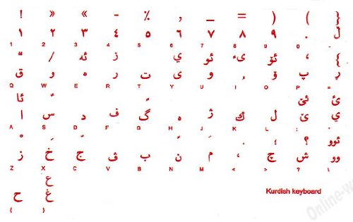KURDISH STICKERS FOR KEYBOARD TRANSPARENT WITH RED LETTERS FOR ANY LAPTOP COMPUTER