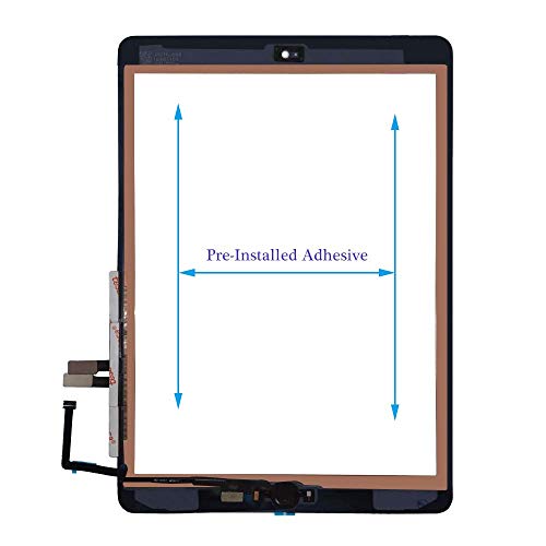 for 2017 iPad 5 Glass Touch Screen Digitizer Replacement Kit Black A1822, A1823 with Home Button Flex, Adhesive Tape, Screen Protector, Instruction Manual,and Repair Toolkit