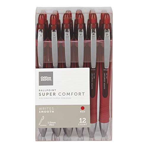 Office DepotSuper Comfort Grip Retractable Ballpoint Pens, 1.0 mm, Medium Point, Red Barrels, Red Ink, 12 pk, BP12RED