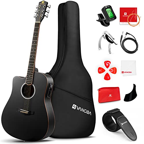 Vangoa 4/4 Linkshändig Gitarre Elektro Akustische Westerngitarre für Linkshänder mit 4-Band-Equalizer, Cutaway 41 Zoll Guitar Anfänger-Kits, Schwarz
