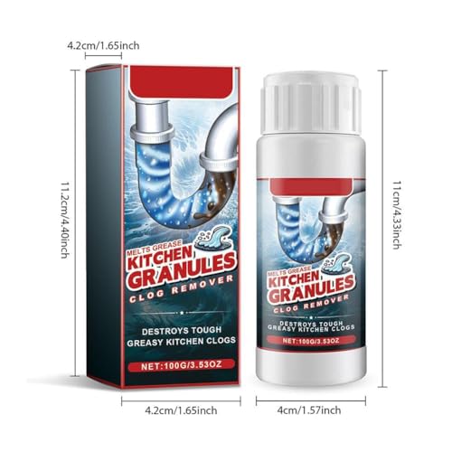 Terrifi Drain Clog Remover, Kitchen Granules Cleaner, Unclogs Grease Or Cooking Oil Blockages, Hair Powerful Cleaner For Clogged Sink, Fast Acting, Safe All Pipes