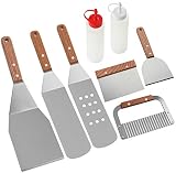 ROMANTICIST 8Pc Professional Griddle Accessories Kit - Heavy Duty Stainless Steel Grill Spatula Set for Grill Griddle Hibachi Flat Top Outdoor Cooking - Great Grill Gift on Birthday Valentine's Day