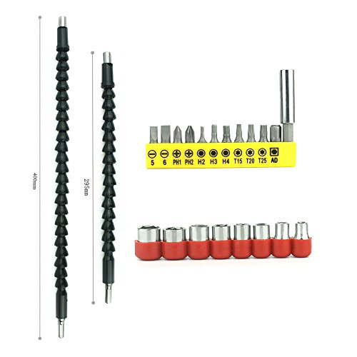 Click Here to See More Images Asayu 2 Pcs (295mm + 400mm) Flexible Extension Screwdriver Drill Bit & Screwdriver Sleeve Kit & Screwdriver Head Set