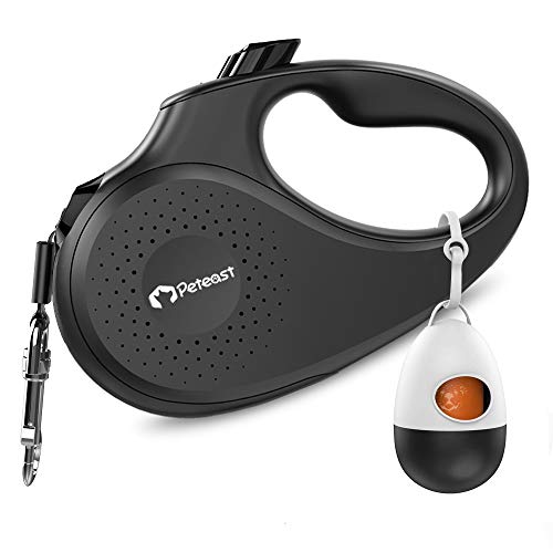 Peteast Retractable Dog Leash, 360° Tangle-Free, Heavy Dutyup to 110Lbs Pets, 16' Strong Reflective Nylon Tape with Waste Bag Dispenser, One-Handed Brake/Pause/Lock, L