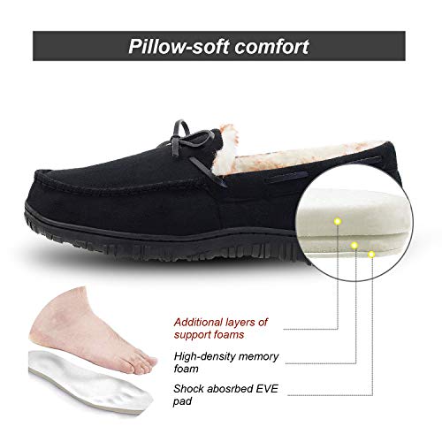 LA PLAGE Bedroom Slippers for Mens Indoor Outdoor Moccasin Mens House Slippers with Arch Support