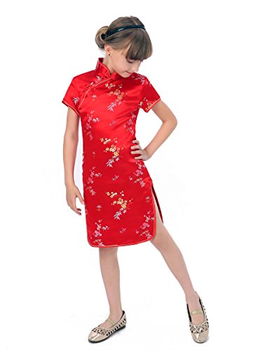 Blossom and Leaves Little Chinese Qipao Dress Red