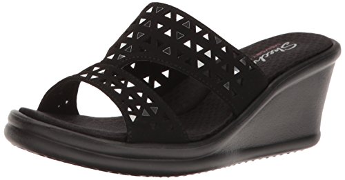 Skechers Cali Women's Rumblers Urban Static Wedge Sandal, Black Cutout, 10 M US