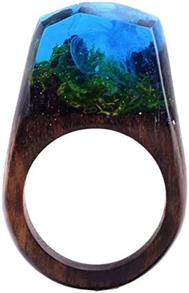 Heyou Love Handmade Wood Resin Ring with Secret Forest Scenery Landscape Inside Jewelry