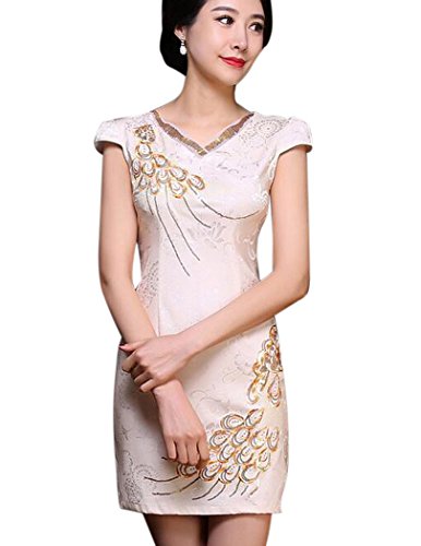 Aro Lora Women's Sequins Vintage Qipao Chinese Traditional Cheongsam Dress