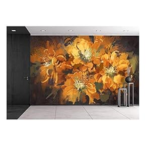 Illustration - Digital Painting of Colorful Abstract Flowers with Grunge Texture,Illustration - Removable Wall Mural | Self-Adhesive Large Wallpaper - 66x96 inches