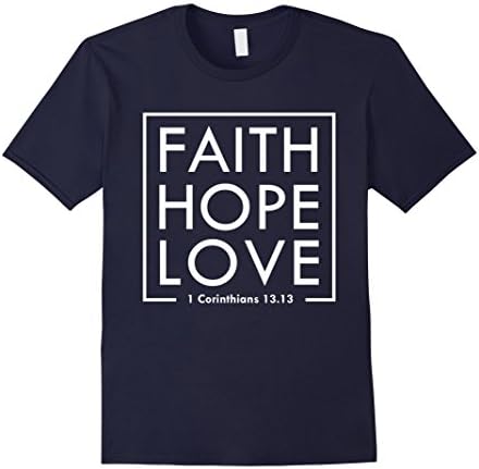Mens Faith Hope Love Bible Scripture Verse Christian T-Shirt Medium Navy
